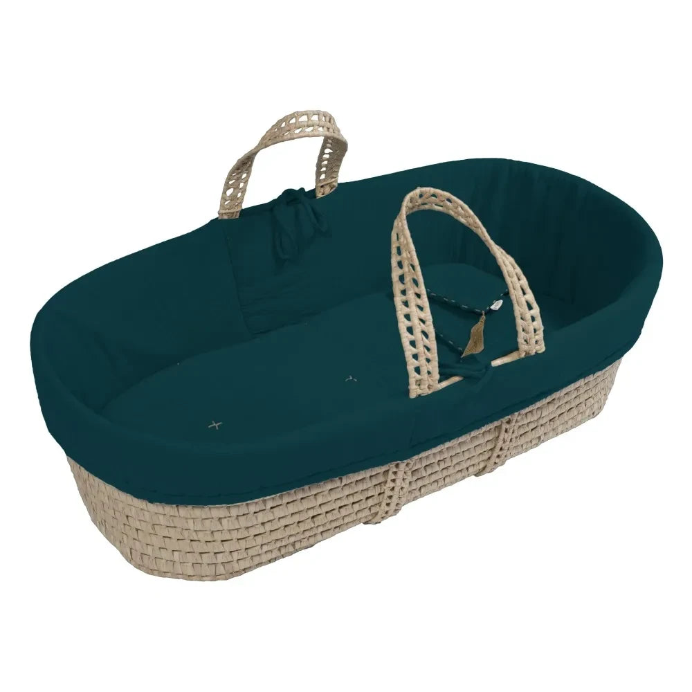 Numero 74 - Organic Cotton Bedding Set for Moses Basket | Teal Blue S022