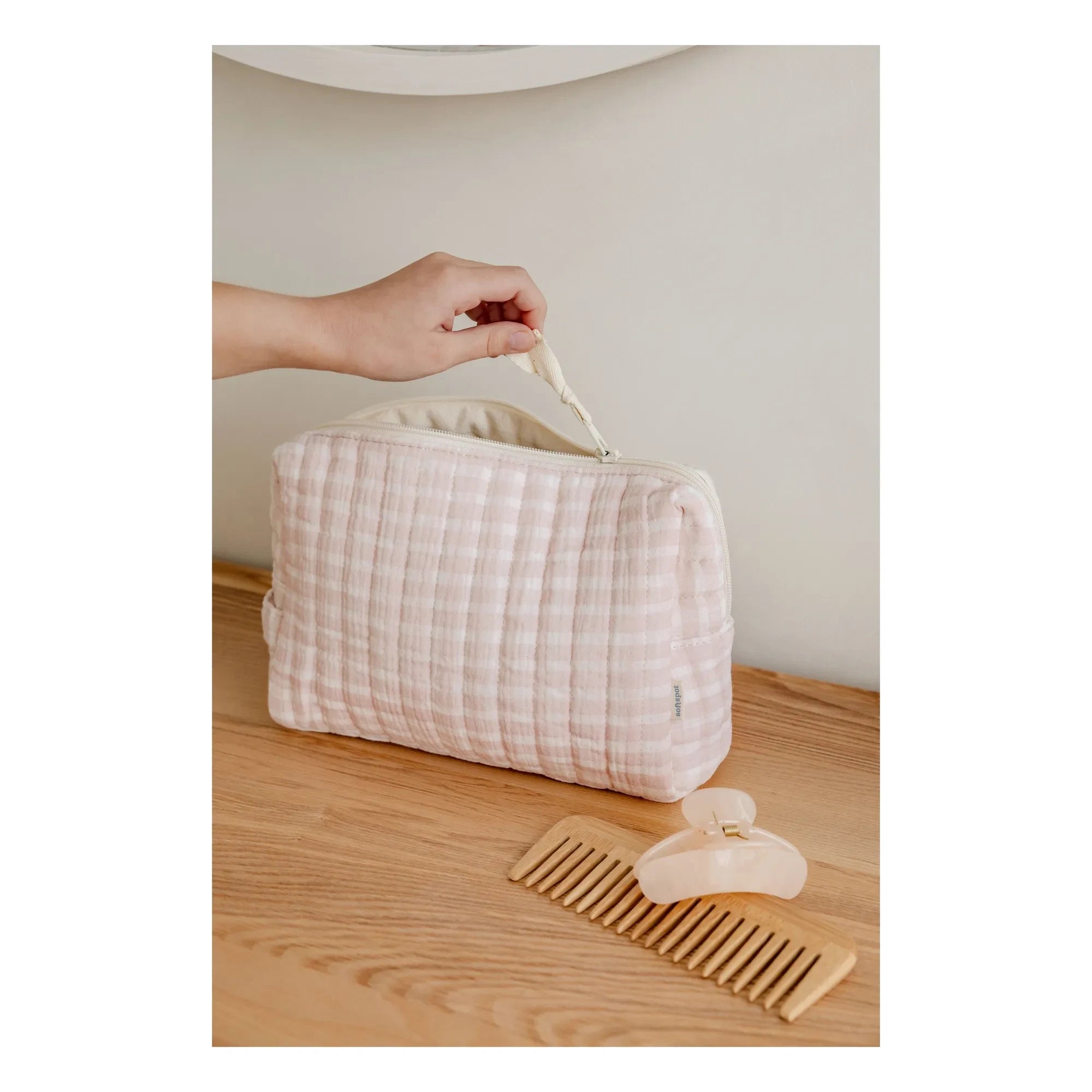 Soft Spot - Organic Cotton Rose Water Toiletry Bag | Pale Pink