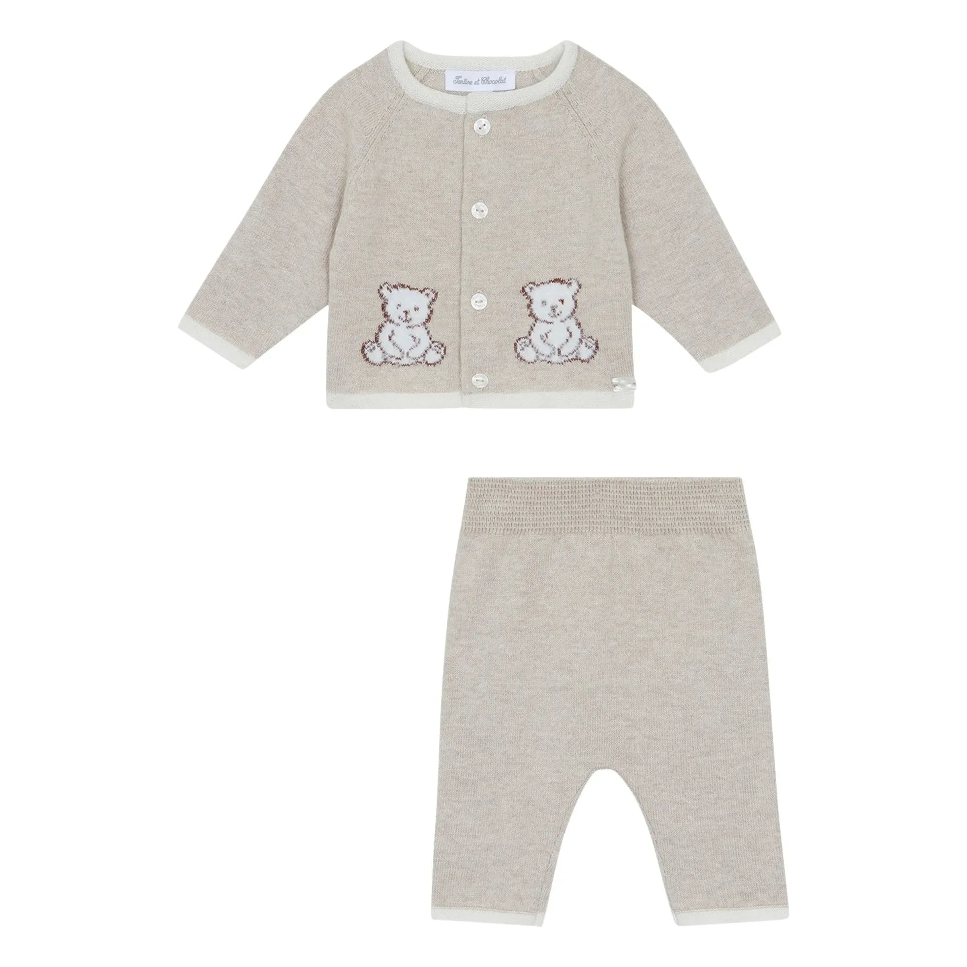 Tartine et Chocolat - Teddy Bear Örgü Hırka ve Pantolon Takımı | Heather beige