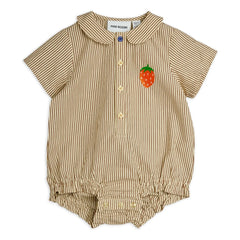 Mini Rodini - Striped Organic Cotton Poplin Romper | Brown