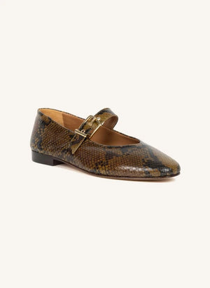 Bobbies - Ballerina Shoes Mado Leather Snake Print | Olive