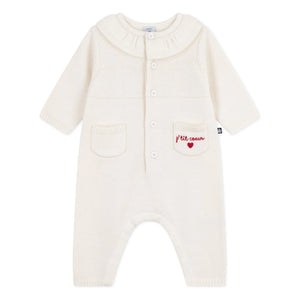 Petit Bateau - P'tit Cœur İnce Örgü Tulum | Ecru