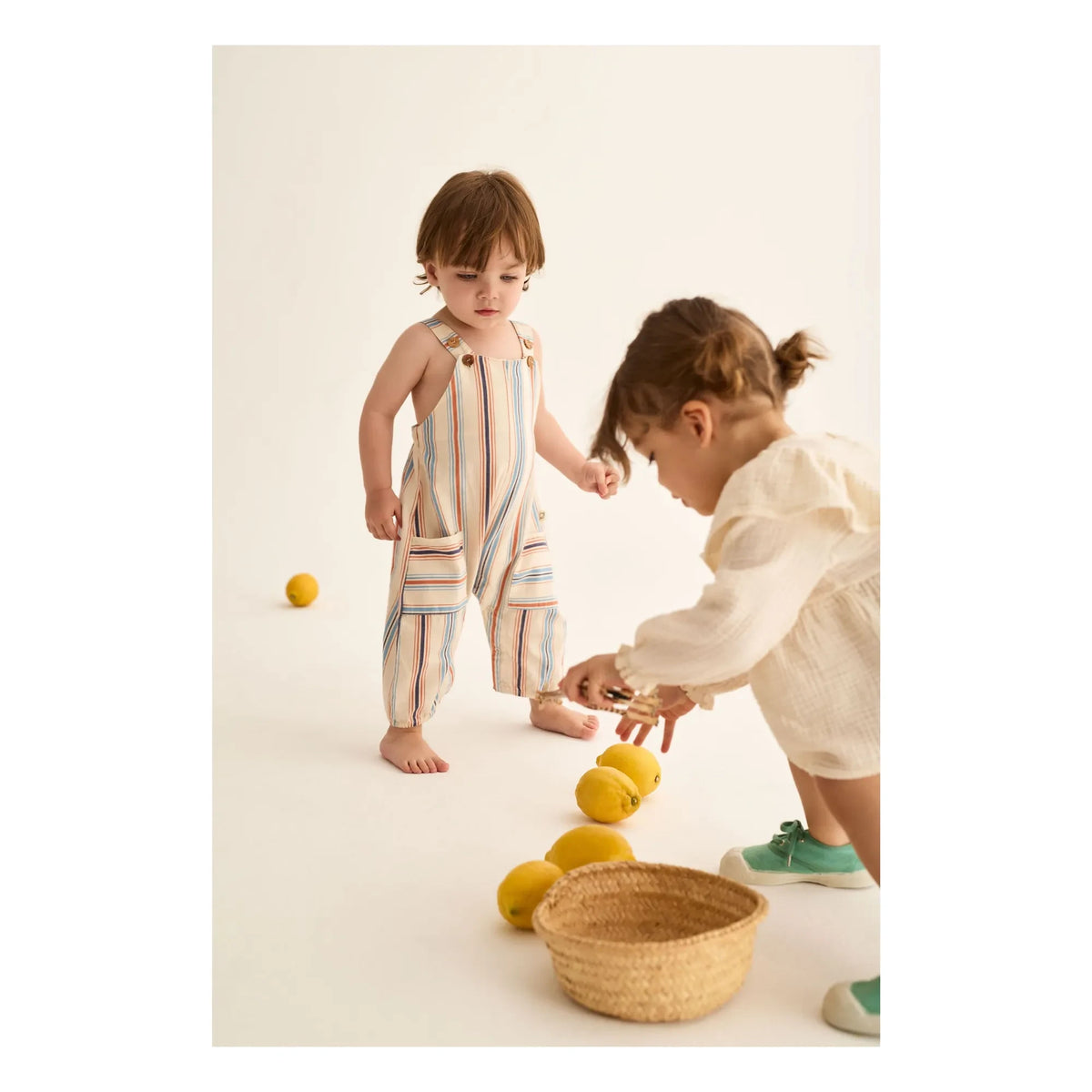 Cozmo - Organic cotton striped Ranger dungarees | Cream