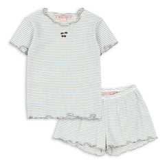 Konges Sløjd - Ribbed Organic Cotton Striped T-shirt and Shorts Set | Blue