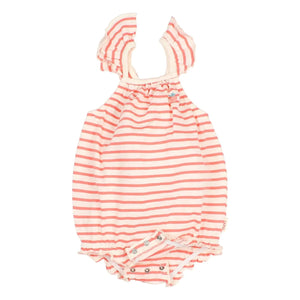 Búho - Strawberry Striped Organic Cotton Overall | Red
