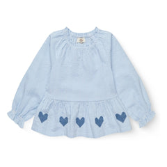 Copenhagen Colors - Striped Embroidered Blouse Seersucker Organic Cotton | Light Blue