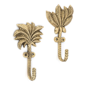 Doing Goods - Devi Palmtree Recycled Brass Coat Hooks - Set of 2 | Gold Brown