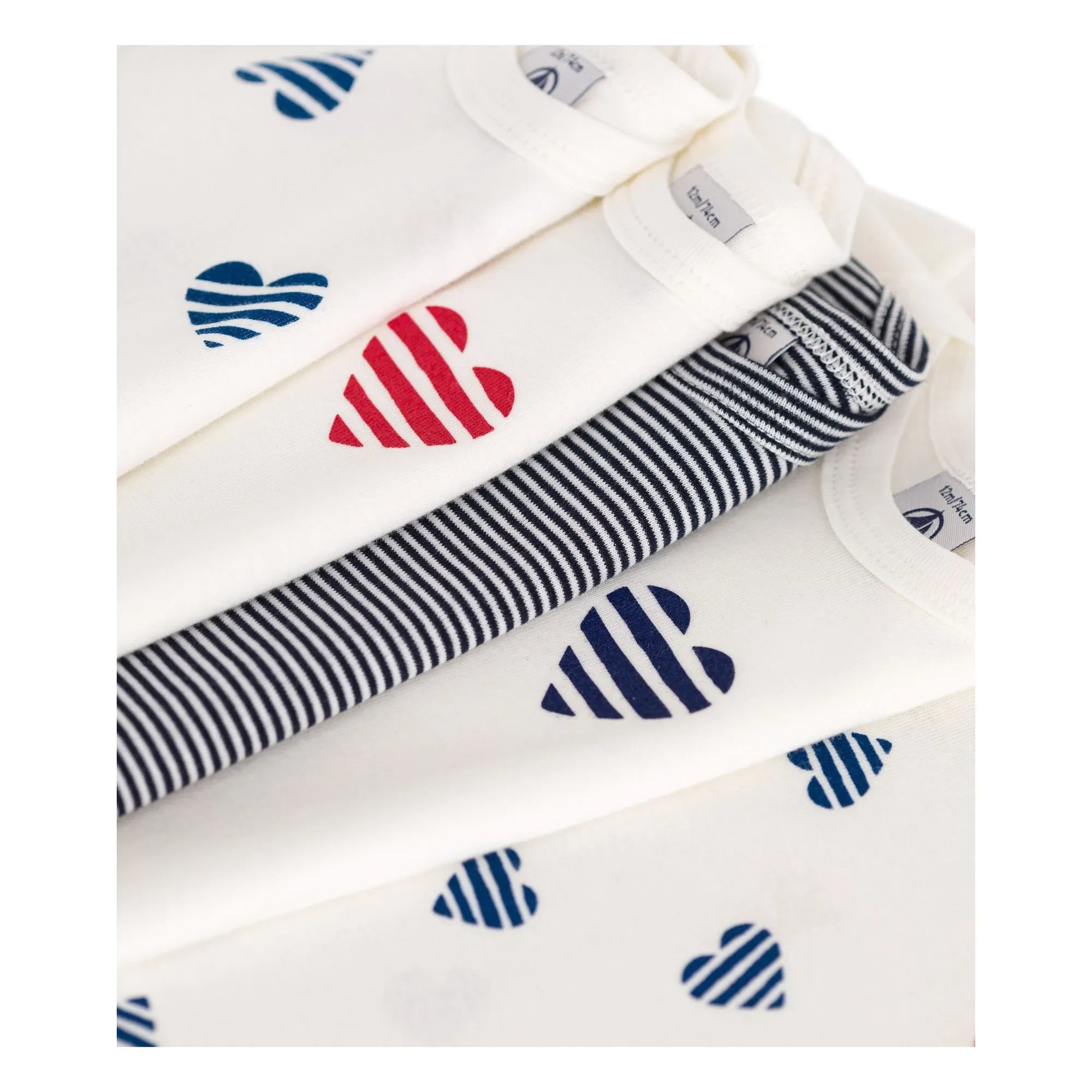 Petit Bateau - Pack of 5 Striped Heart Organic Cotton Bodysuits | Ecru