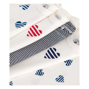 Petit Bateau - 5'li Çizgili Kalp Organik Pamuklu Body Seti | Ecru