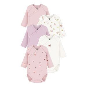 Petit Bateau - Pack of 5 Organic Cotton Floral Bodysuits | Pink