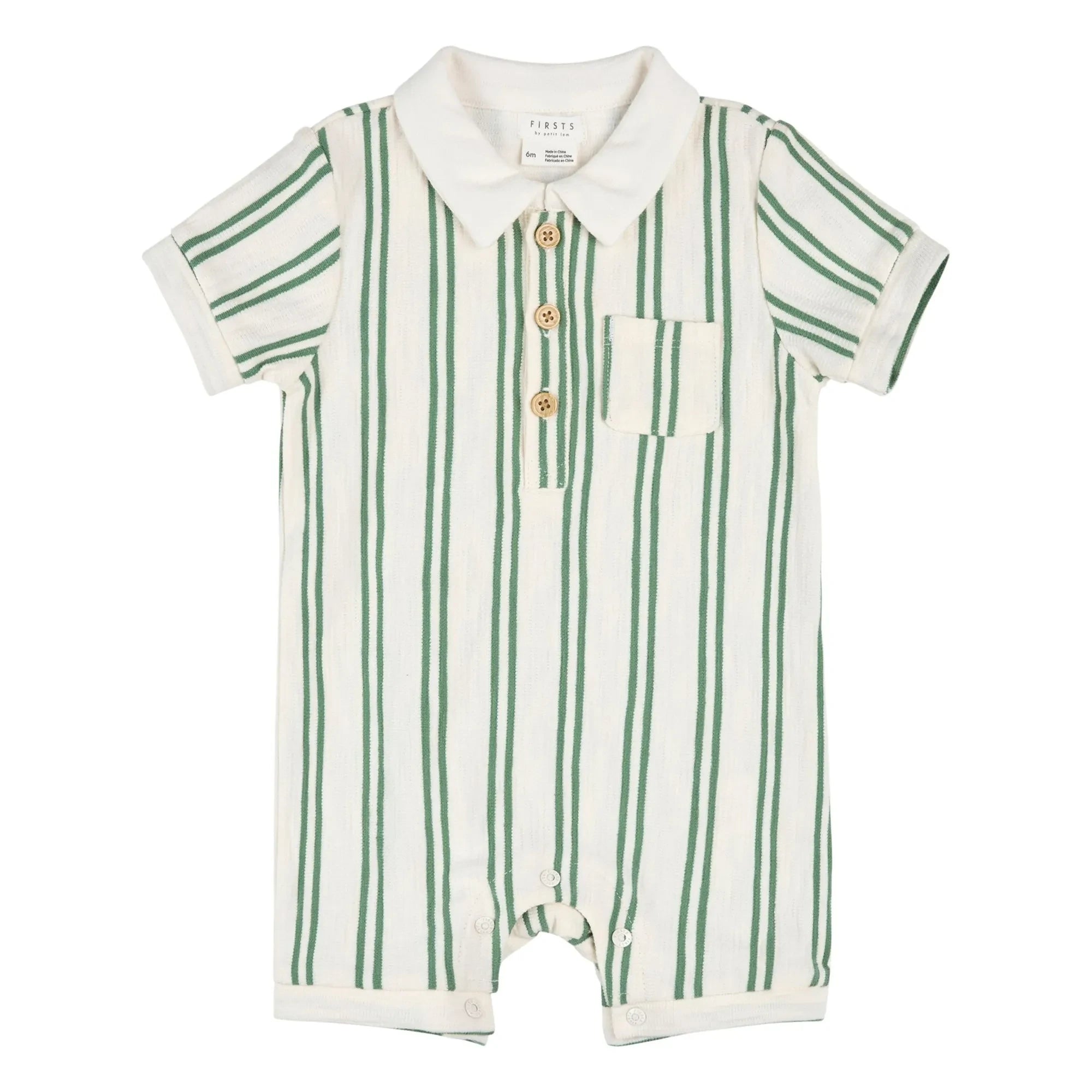Petit Lem - Striped Organic Cotton Terry Jumpsuit | Green