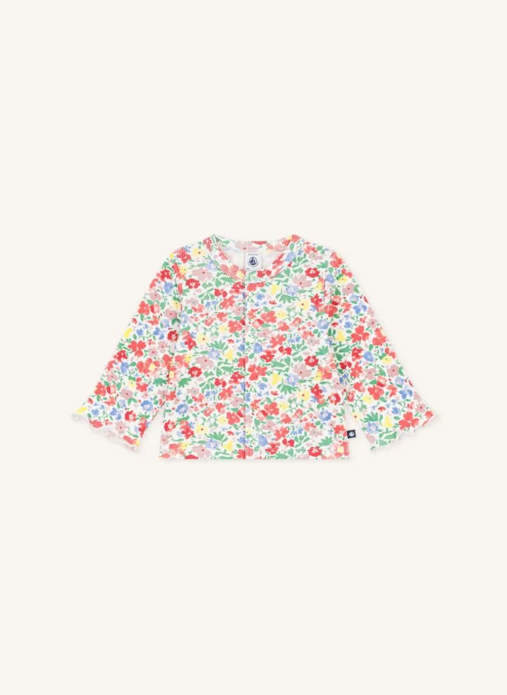 Petit Bateau - Organic Cotton Floral Baby Cardigan | White