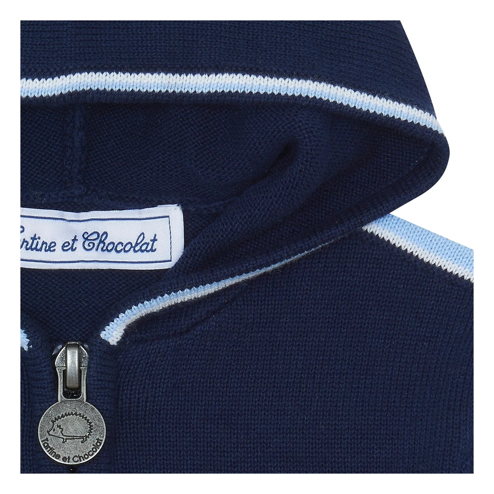 Tartine et Chocolat - Zip-up Contrast Striped Sweatshirt | Navy Blue