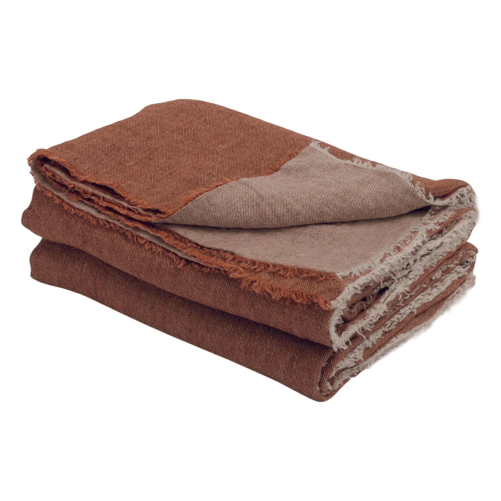 Maison de Vacances - Vice Versa fringed throw blanket, washed linen | Châtaigne/Givré