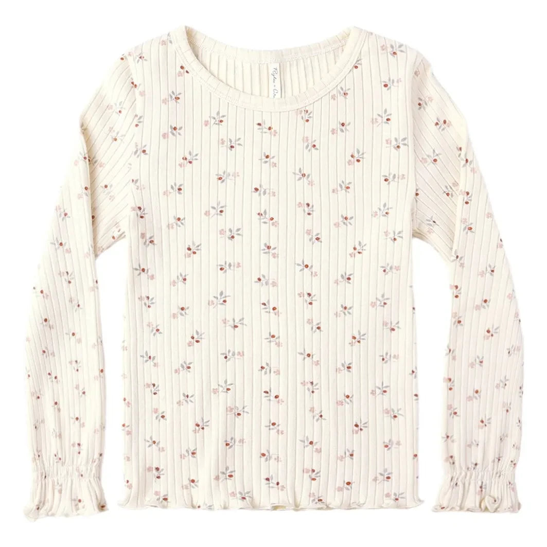 Rylee + Cru - Floral Patterned Ribbed T-Shirt | Ecru