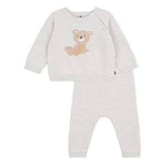 Petit Bateau - Organic Cotton Teddy Knit Sweater and Pants Set | Heather Beige