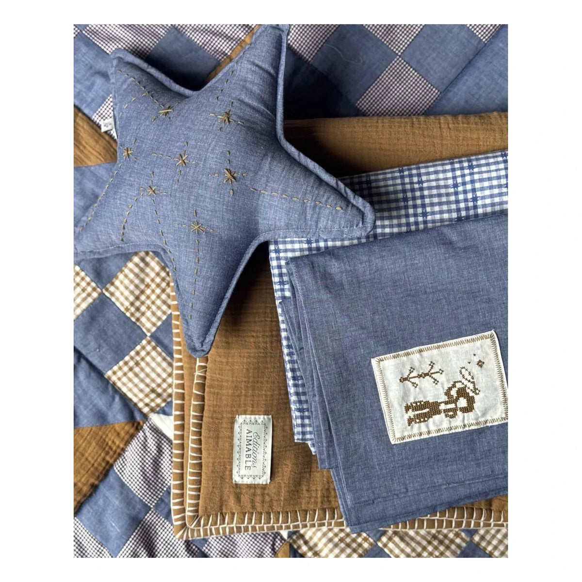 Editions Aimable - Ferdinand star cushion | Blue Chambray