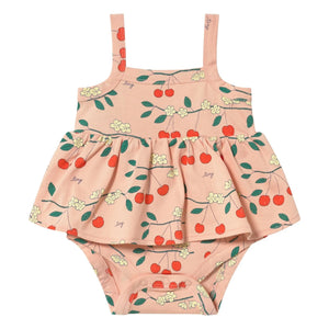 Tinycottons - Organic Cotton Cherry Ruffle Romper | Pink