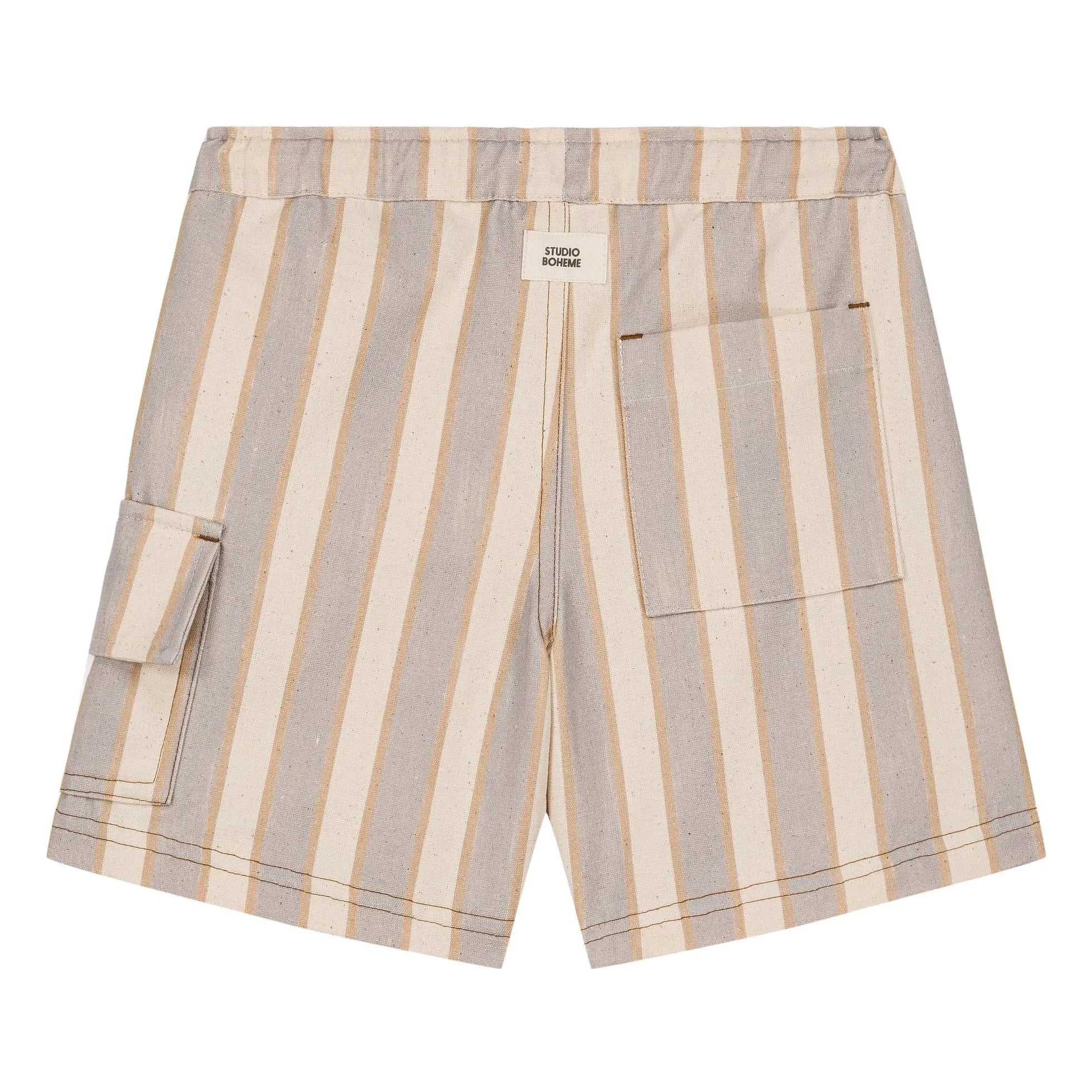 Studio Bohème - Striped Organic Cotton Cargo Bermuda Shorts | Light Blue