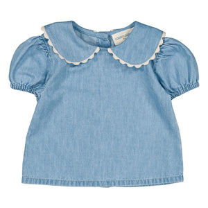 Louis Louise - Claudine Collar Blouse in Chambray | Light Blue