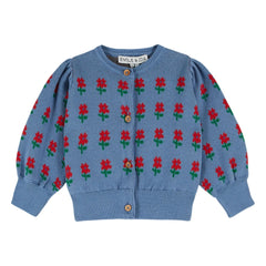 Emile et Ida - Organic Cotton Floral Pattern Cardigan | Blue