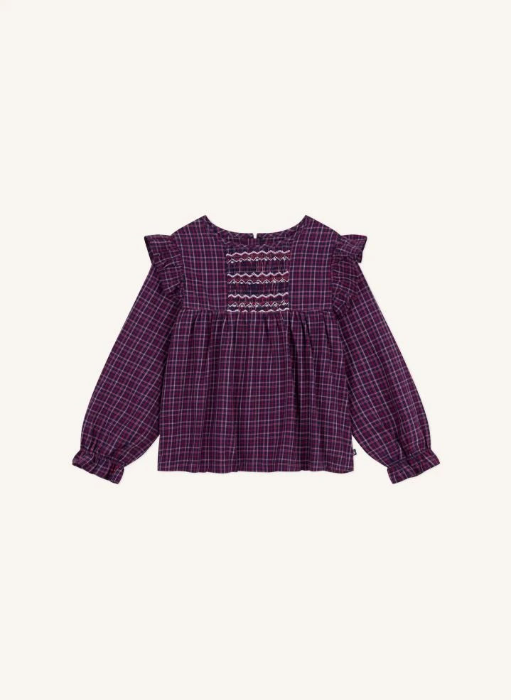 Petit Bateau - Organic cotton ruffled checked blouse | Navy