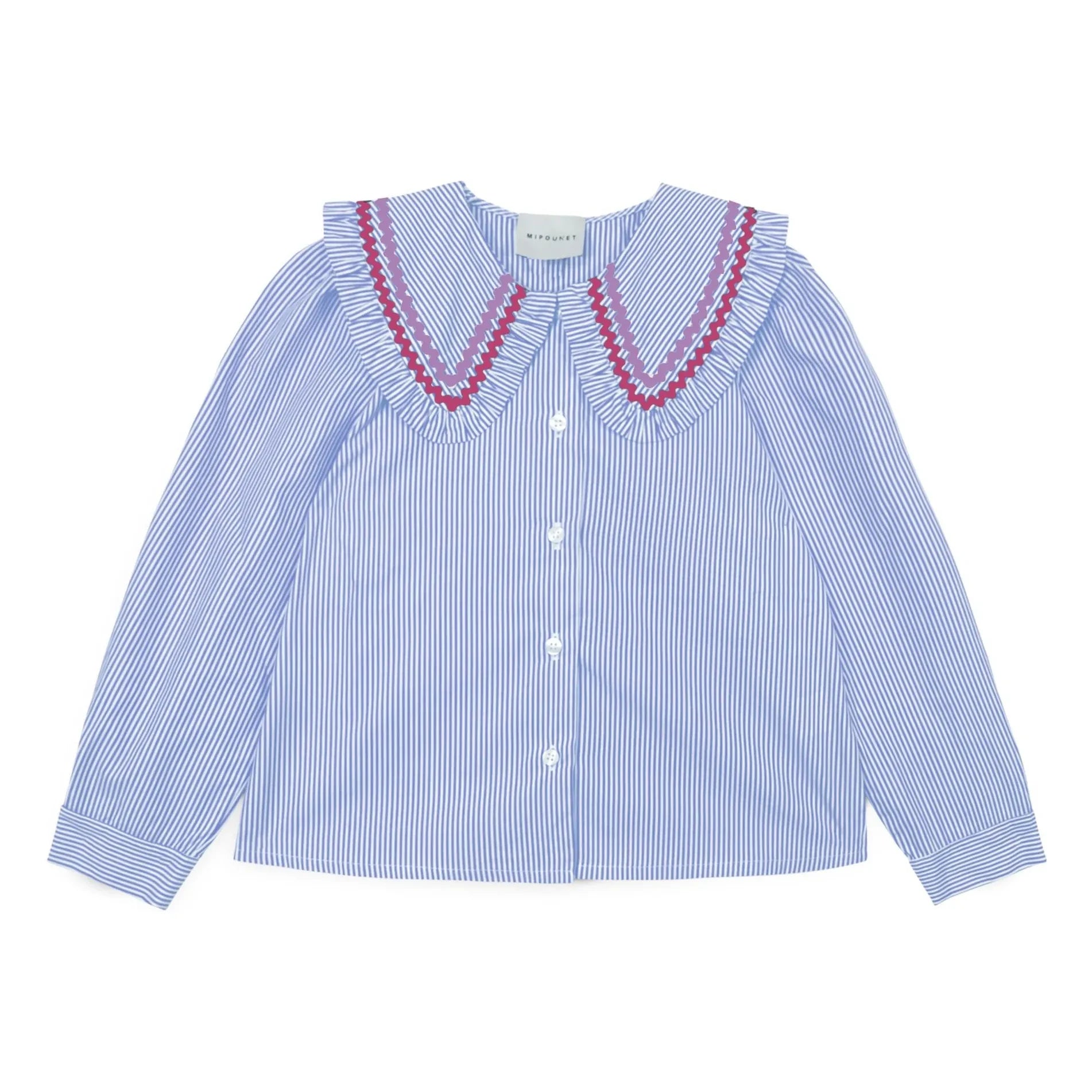 Mipounet - Nadine Striped blouse with Claudine neckline | Light Blue