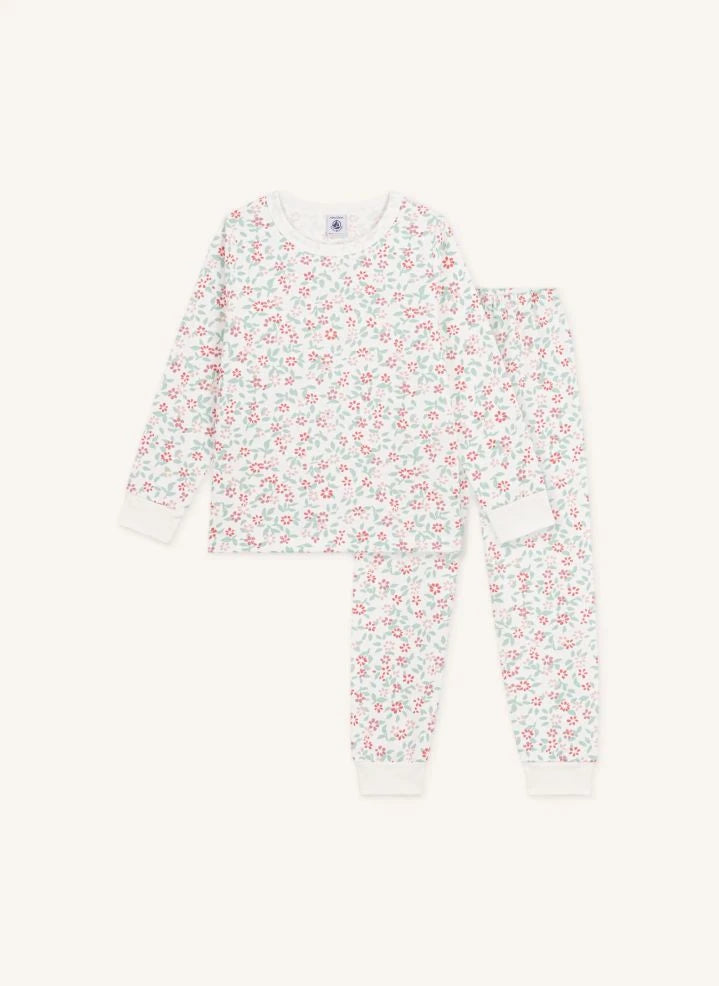 Petit Bateau - Organic cotton fleece floral-print pajamas | White