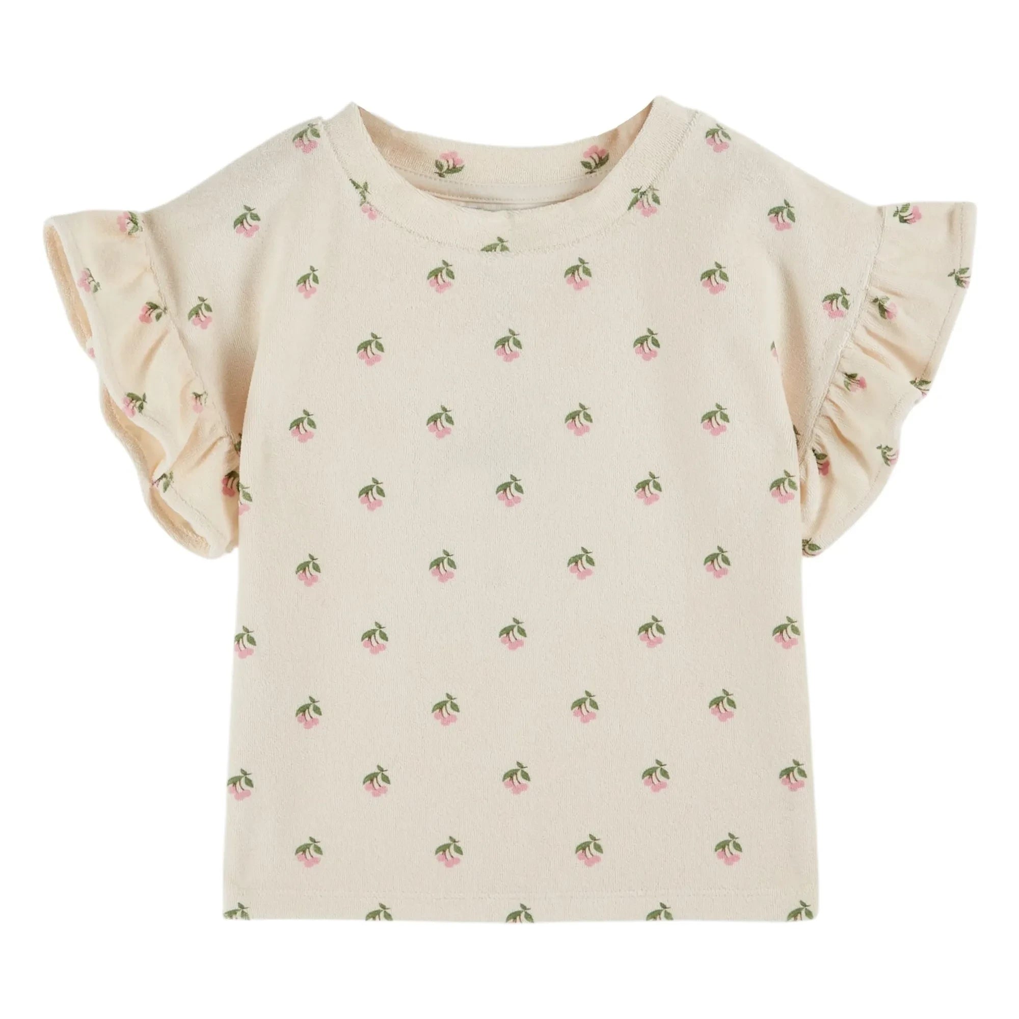 Emile et Ida - Cherry Ruffle Organic Cotton T-Shirt | Cream