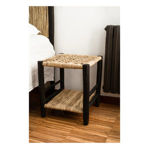 Cosydar - Palm Leaf and Painted Wood Nightstand | Black