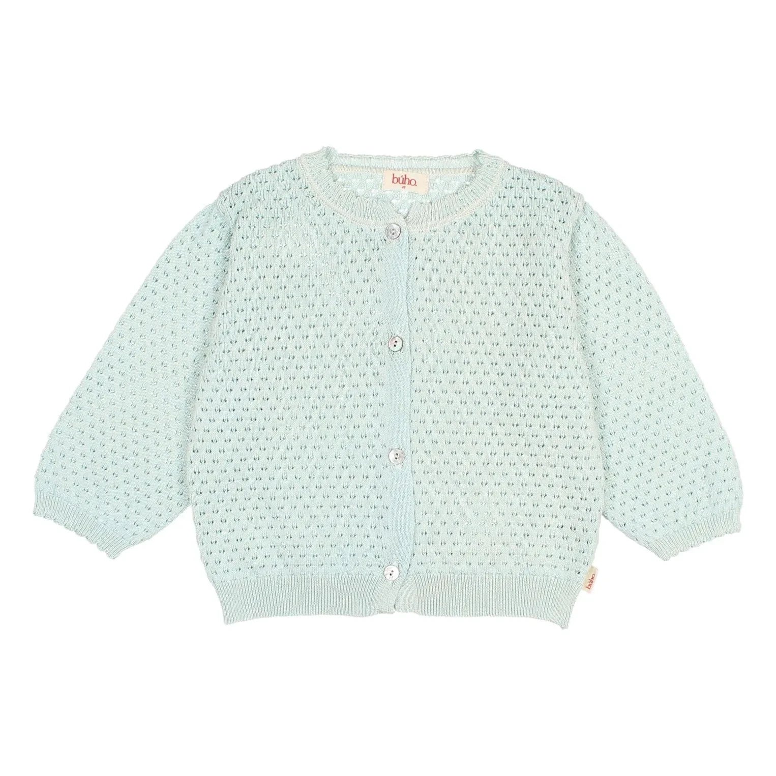 Búho - 3/4 Sleeve Pointelle Organic Cotton Cardigan | Mint Green