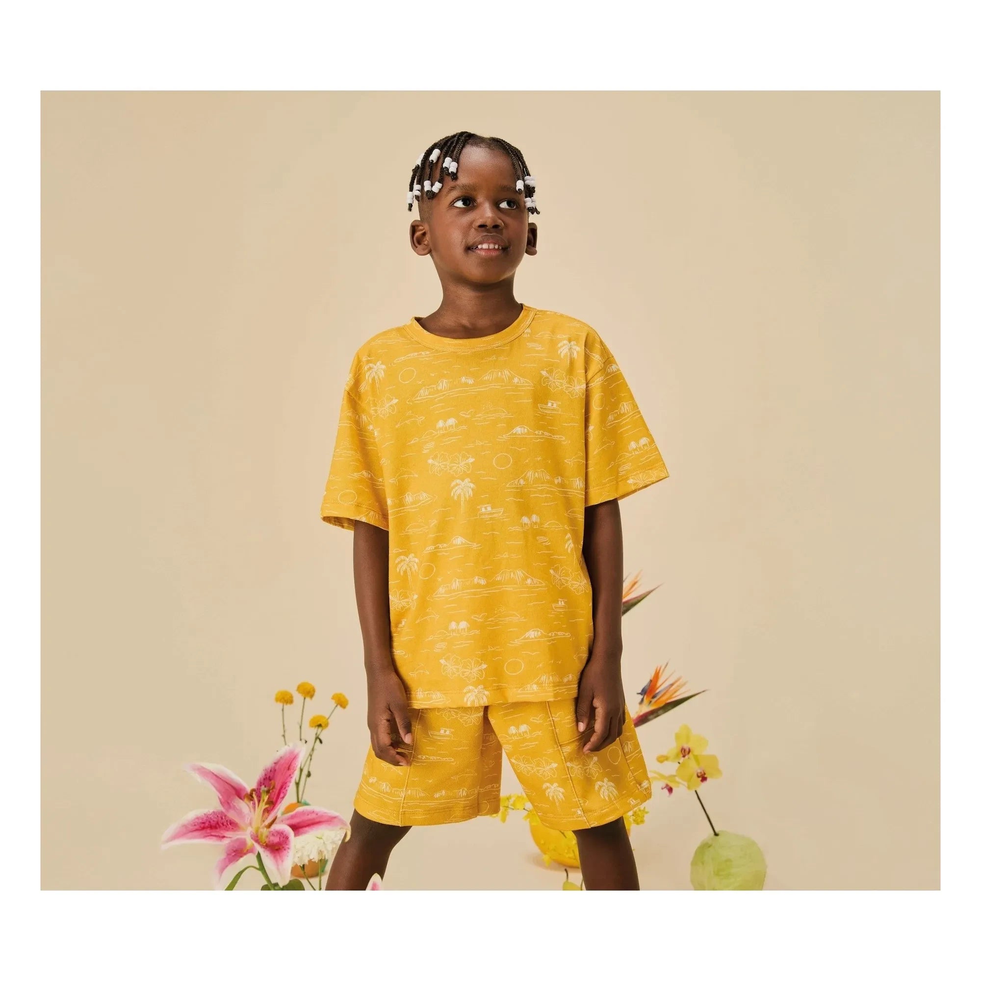 Fabula - Palm T-shirt and Bermuda Shorts Set | Yellow