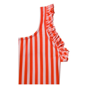 Jera Mini - Striped Ruffled Swimsuit | Red