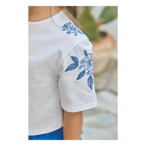 Tartine et Chocolat - Embroidered Flower T-Shirt | White