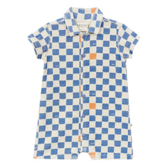 Arsène et Les Pipelettes - Damier Sponge Organic Cotton Romper | Blue