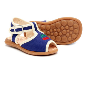 Pèpè - Cherry Embroidered Sandals | Indigo blue