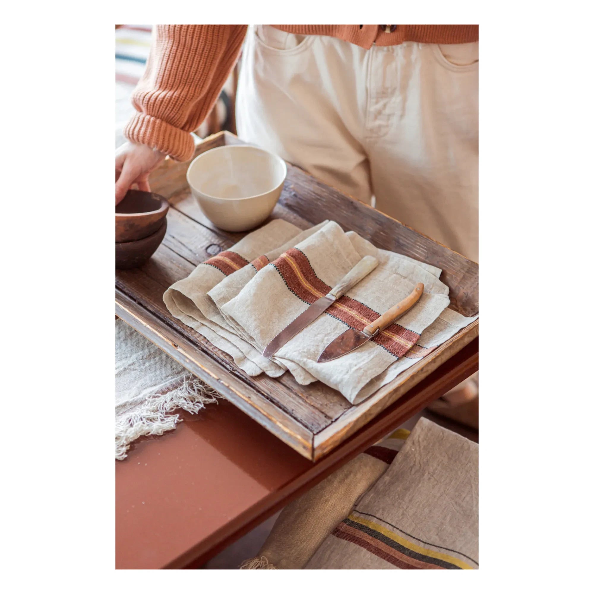 Libeco - Striped Tablecloth | Terracotta Red