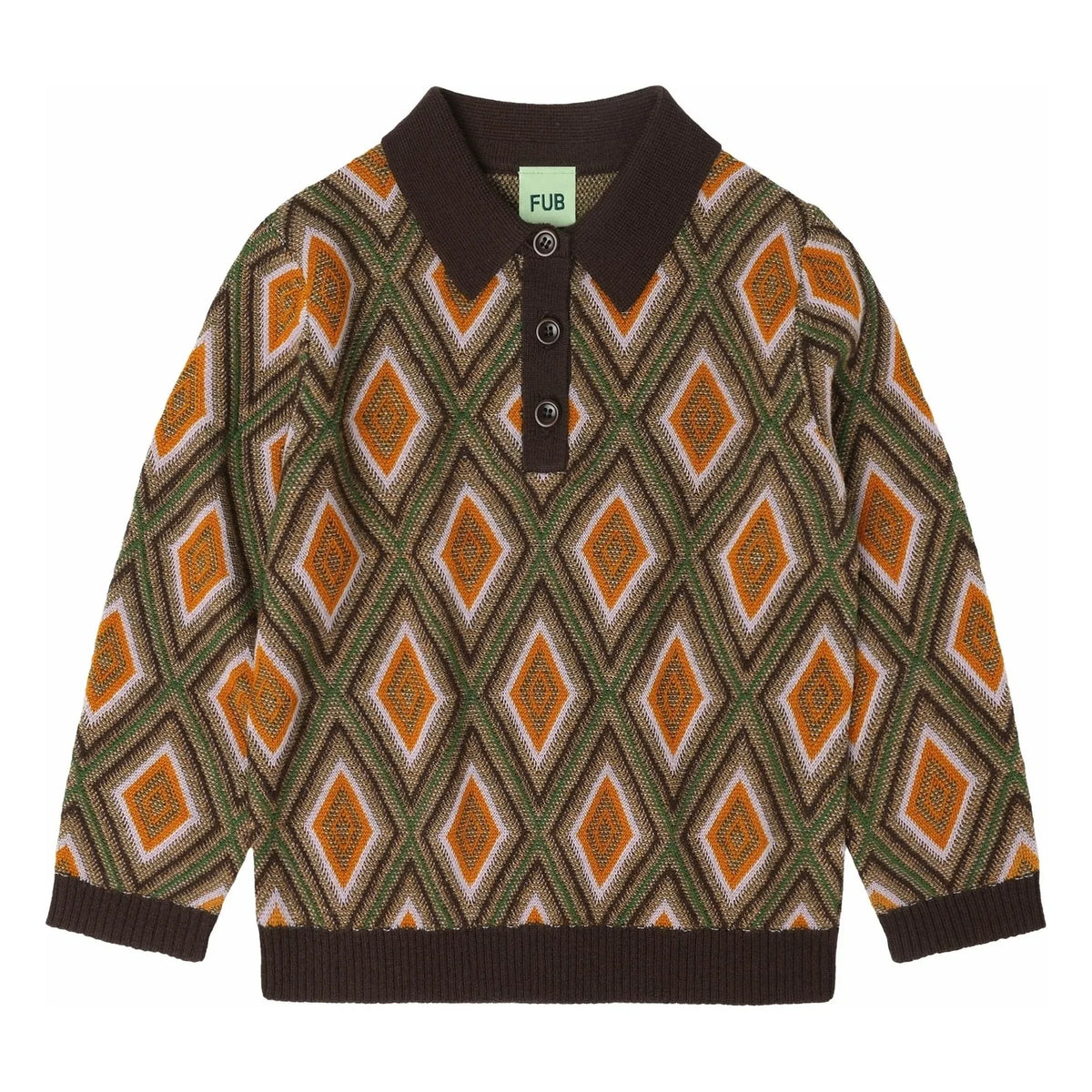 FUB - Harlequin Merino wool polo shirt | Brown
