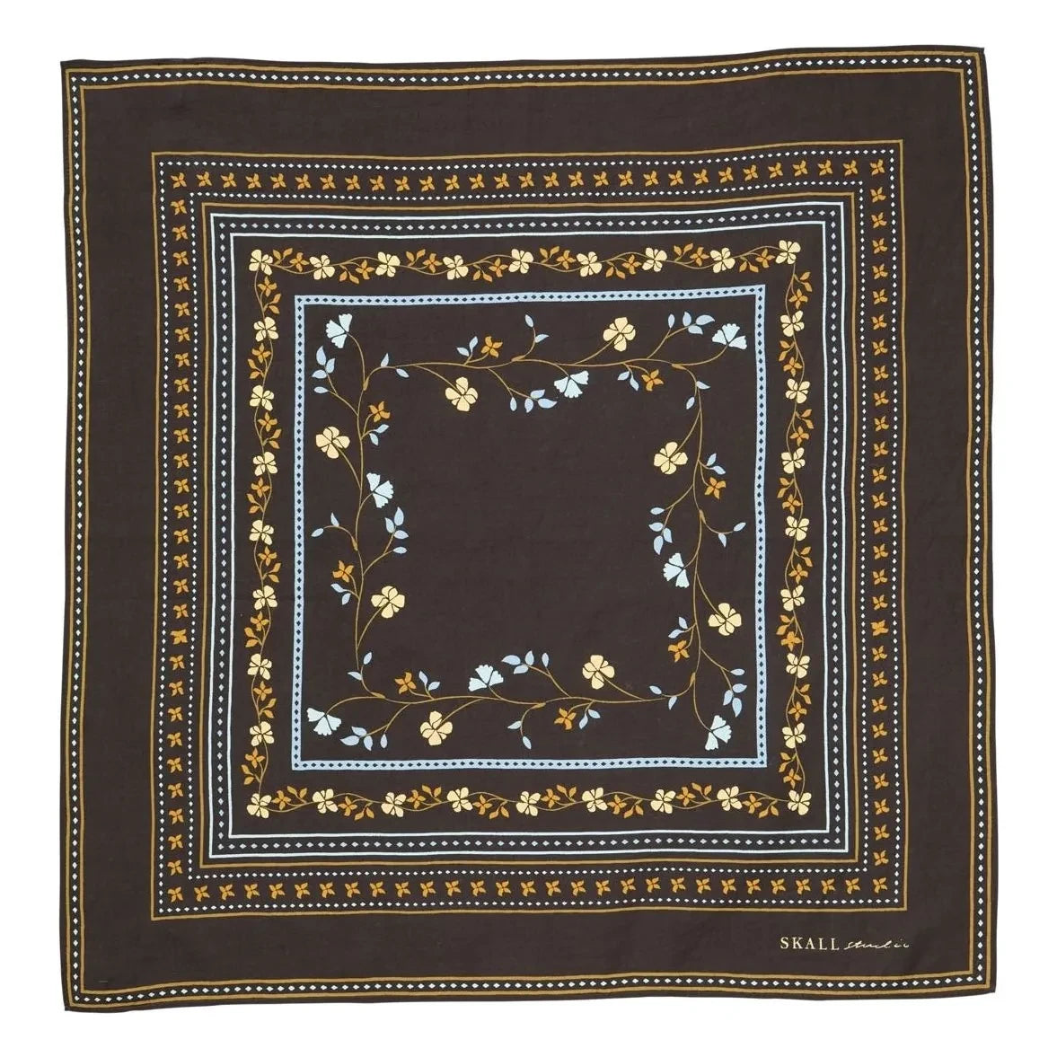 Skall Studio - Floral Pattern Square Scarf | Dark Brown