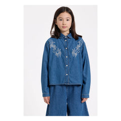 Hundred Pieces - Clara Embroidered Short Sleeve Shirt | Denim Blue