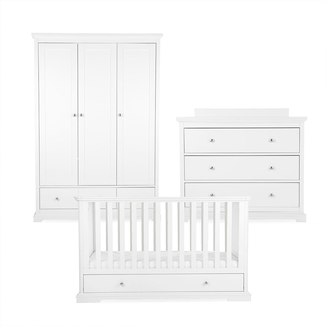 CuddleCo Beaumont 3pc Set - Low Cot Bed - White-Nursery Sets-White- | Natural Baby Shower