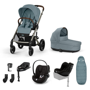 CYBEX Balios S Lux Newborn to Toddler Ultimate Bundle-Travel Systems-Stormy Blue-1 x Base G | Natural Baby Shower