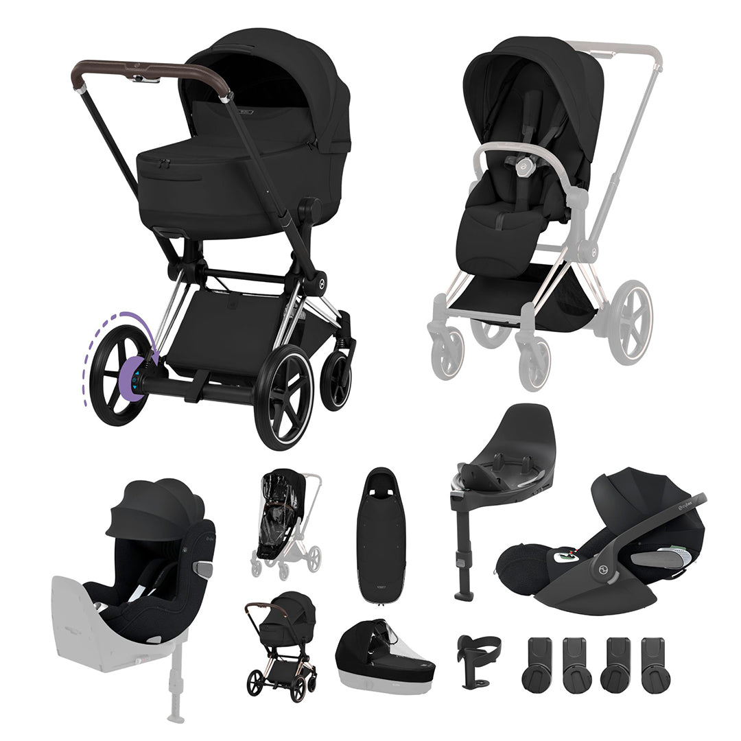 Cybex e-Priam Ultimate Birth & Beyond Bundle - Style Collection-Travel Systems-Sepia Black-Chrome Brown | Natural Baby Shower