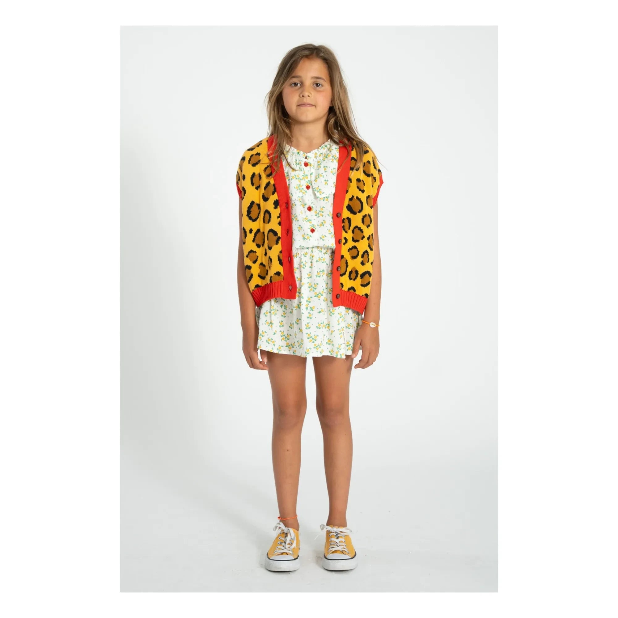 Piupiuchick - Leopard Organic Cotton Sleeveless Vest | Mustard