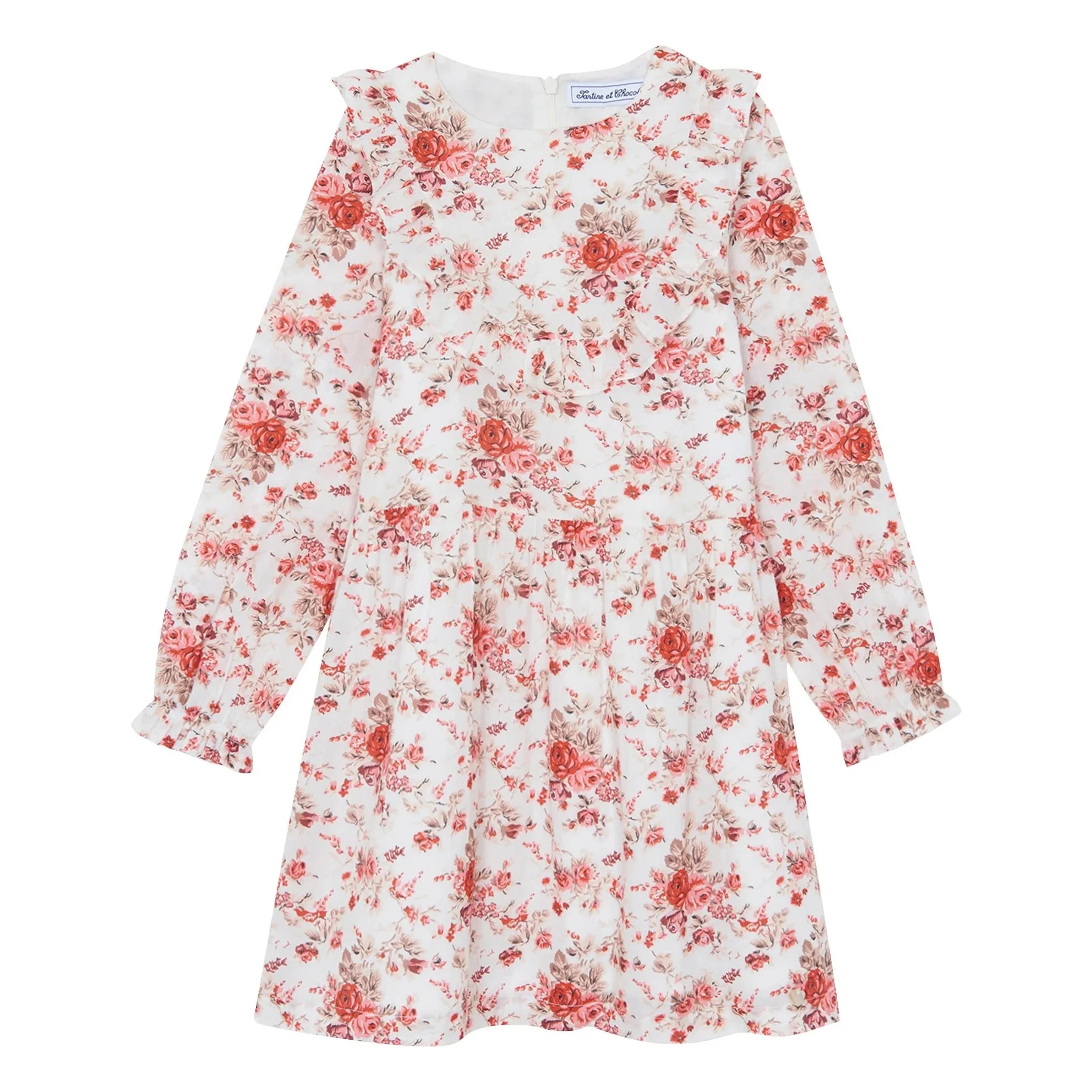 Tartine et Chocolat - Floral Ruffle Collar Dress | Pink