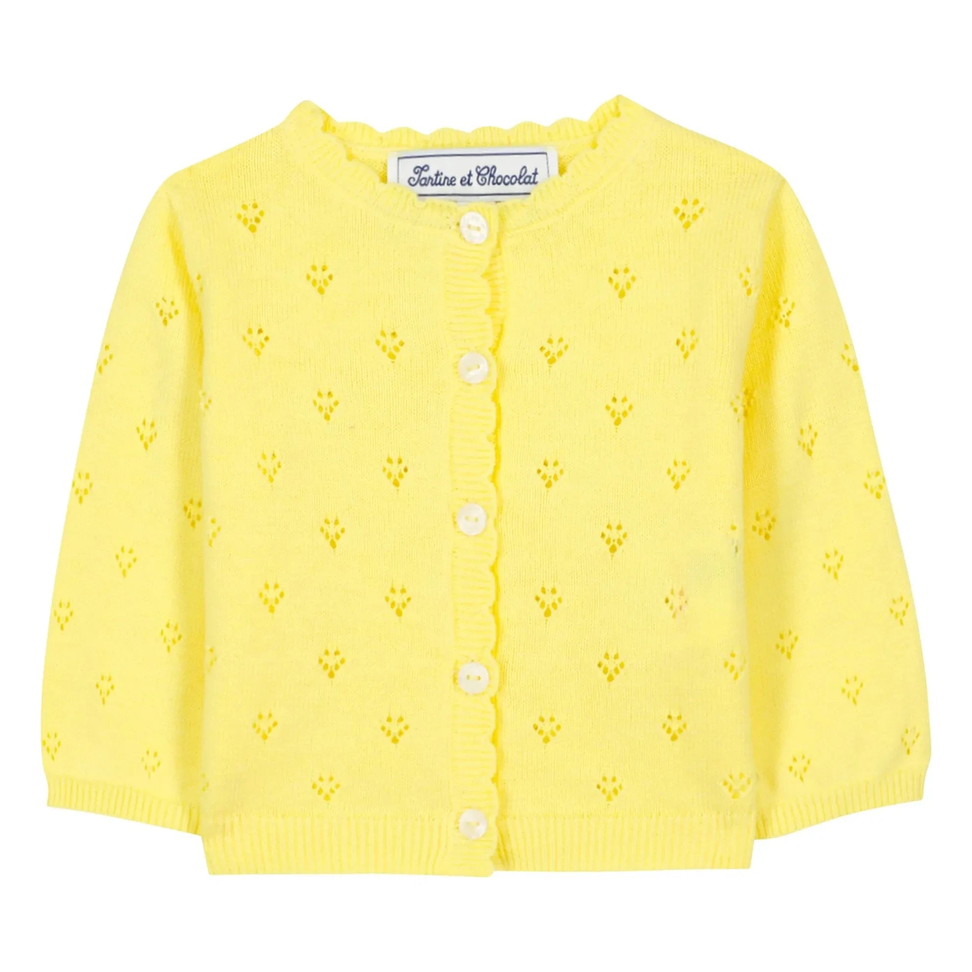 Tartine et Chocolat - Openwork Knit Cardigan | Yellow