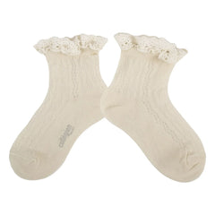 Collégien - Annette Lace Ruffled Socks | Natural