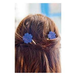 Tartine et Chocolat - 2-Piece Hibiscus Glitter Hair Clip Set | Royal Blue