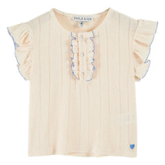 Emile et Ida - Pointelle Modal Ruffled T-Shirt | Cream