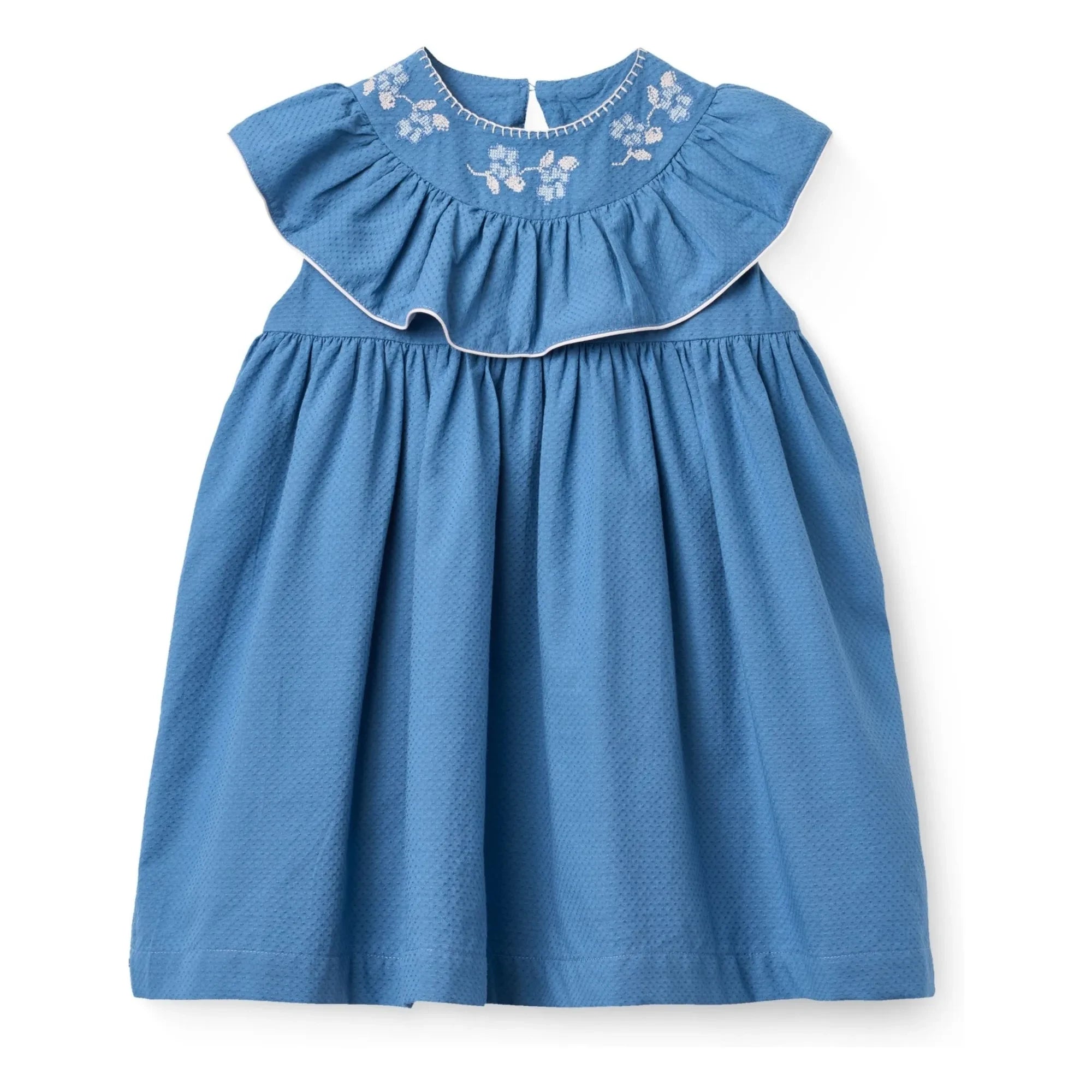 Copenhagen Colors - Organic Cotton Embroidered Collar Dress | Blue